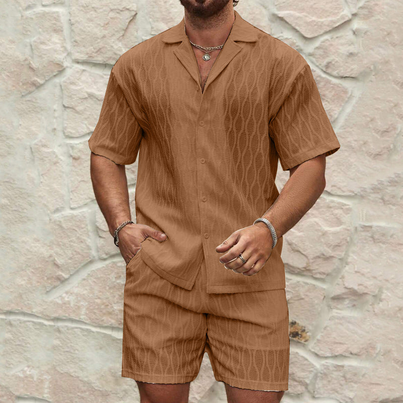 Men Tracksuits Summer Fashion Solid Loose Casual Two Pieces Lapel Button Shirt Shorts Beach Holiday All-match Outfits Male - Ever Bloom Now
