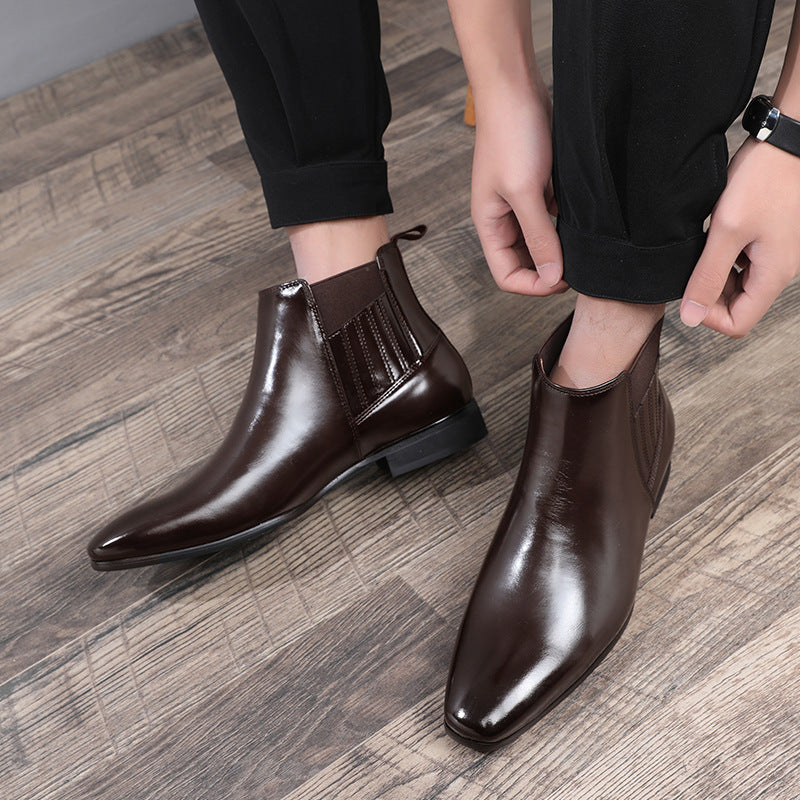 Pointed Toe Chelsea-style Boots For Men Fashion British Style Square Heel Business Formal Leather Shoes - Ever Bloom Now