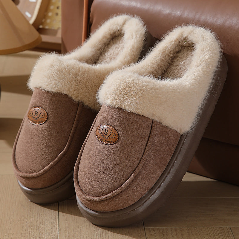 Winter Plush Slippers For Men Casual All-match Warm Suede House Shoes Indoor Non-slip Floor Bedroom Slipper - Ever Bloom Now