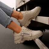 Lace-up Sports Shoes With Side-Zipper Design Fashion Thick-soled Round-toe Casual Shoes For Women Sneakers - Ever Bloom Now