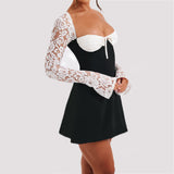 Y2K Lace Long Sleeve Dress Fashion Sexy Corset Backless Lace Up Short Dresses Womens Clothing - Ever Bloom Now