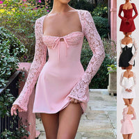 Y2K Lace Long Sleeve Dress Fashion Sexy Corset Backless Lace Up Short Dresses Womens Clothing - Ever Bloom Now
