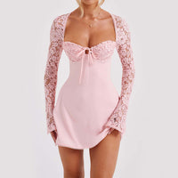 Y2K Lace Long Sleeve Dress Fashion Sexy Corset Backless Lace Up Short Dresses Womens Clothing - Ever Bloom Now