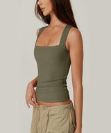 Summer Square-neck Tank Vest Ins Fashion Slim Solid Sleeveless Tops For Women Clothing - Ever Bloom Now