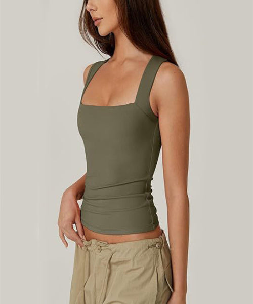 Summer Square-neck Tank Vest Ins Fashion Slim Solid Sleeveless Tops For Women Clothing - Ever Bloom Now