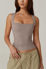 Summer Square-neck Tank Vest Ins Fashion Slim Solid Sleeveless Tops For Women Clothing - Ever Bloom Now