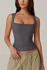Summer Square-neck Tank Vest Ins Fashion Slim Solid Sleeveless Tops For Women Clothing - Ever Bloom Now