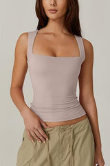 Summer Square-neck Tank Vest Ins Fashion Slim Solid Sleeveless Tops For Women Clothing - Ever Bloom Now