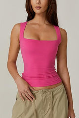 Summer Square-neck Tank Vest Ins Fashion Slim Solid Sleeveless Tops For Women Clothing - Ever Bloom Now