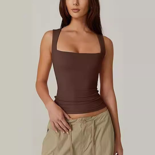Summer Square-neck Tank Vest Ins Fashion Slim Solid Sleeveless Tops For Women Clothing - Ever Bloom Now
