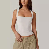 Summer Square-neck Tank Vest Ins Fashion Slim Solid Sleeveless Tops For Women Clothing - Ever Bloom Now