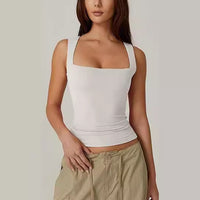 Summer Square-neck Tank Vest Ins Fashion Slim Solid Sleeveless Tops For Women Clothing - Ever Bloom Now