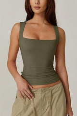 Summer Square-neck Tank Vest Ins Fashion Slim Solid Sleeveless Tops For Women Clothing - Ever Bloom Now