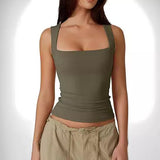 Summer Square-neck Tank Vest Ins Fashion Slim Solid Sleeveless Tops For Women Clothing - Ever Bloom Now
