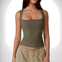 Summer Square-neck Tank Vest Ins Fashion Slim Solid Sleeveless Tops For Women Clothing - Ever Bloom Now