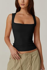 Summer Square-neck Tank Vest Ins Fashion Slim Solid Sleeveless Tops For Women Clothing - Ever Bloom Now