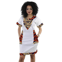 Original Design African Couture Women’s V Neck Dress Patchwork White Dresses Tailored Ankara Outfit Traditional Party Garment