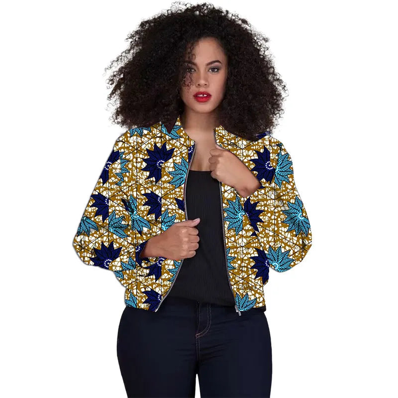 Tailor Made Women's Collarless Jacket African Print Original Design Ankara Styles Female Short Bomber Coats