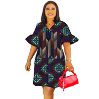 Pagoda Half Sleeve African Fashion Print Dress 2 Wax Patchwork Design Elegant Trumpet Women Ankara Outfit