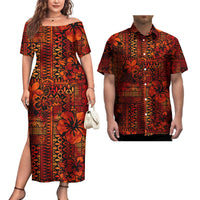 Couple Outfit 2Pcs Sets Ladies Evening Dresses Polynesian Pattern Design Classic Mens Hawaiian Shirts Match Women Plus Size Dres