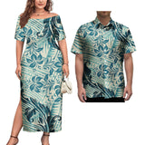 Couple Outfit 2Pcs Sets Ladies Evening Dresses Polynesian Pattern Design Classic Mens Hawaiian Shirts Match Women Plus Size Dres