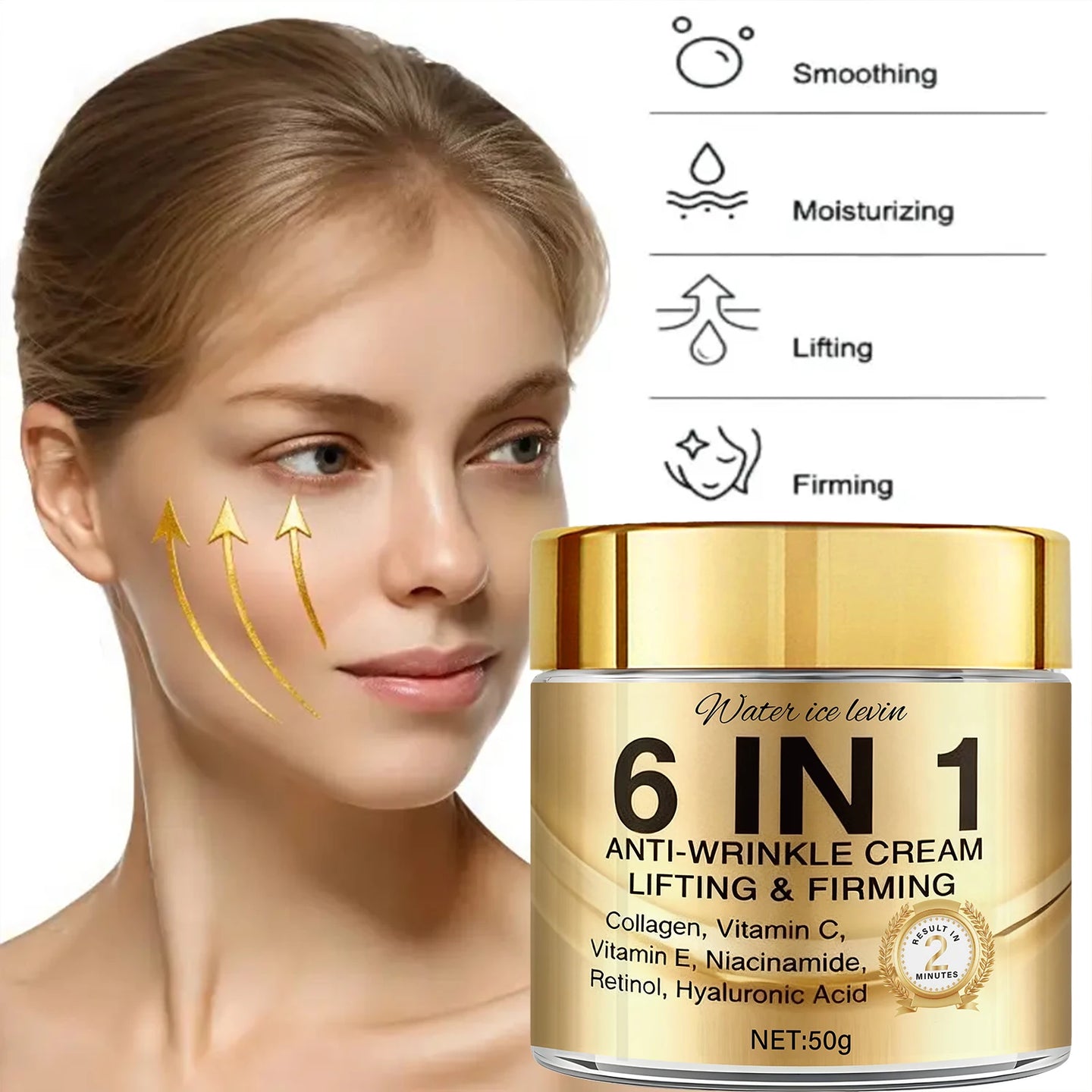 6 in 1 Anti-Wrinkle Cream with Collagen, Retinol & Hyaluronic Acid, Lifts, Firms & Nourishes for Softer, Confident Skin