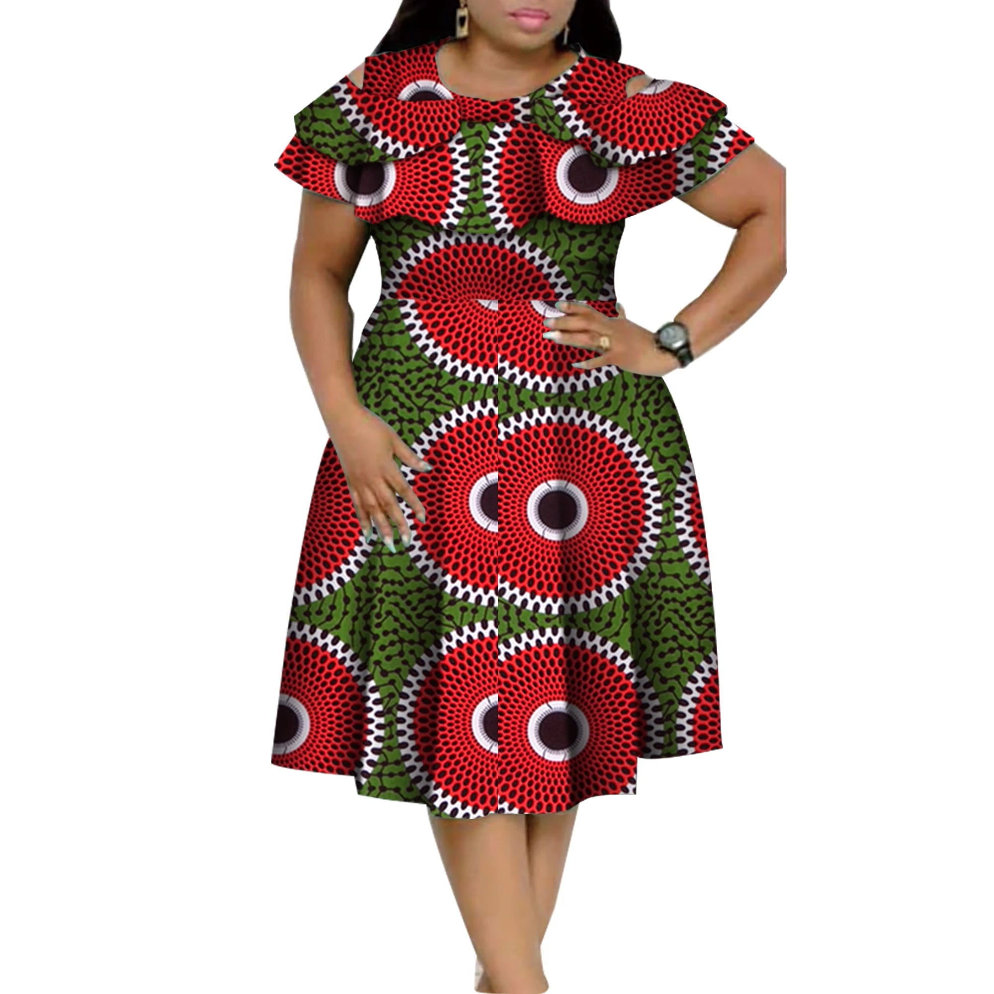 New Bazin Riche African Ruffles Collar Dresses for Women Dashiki Print Pearls Dresses Vestidos Women African Clothing WY4401