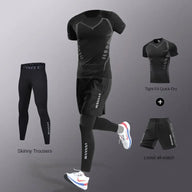 3-7Pcs Men's Ice Fiber Quick-Dry Running Fitness Full Set/Suit Tracksuit For Marathon, Training Cycling，Jogging,Gym， sweatpants