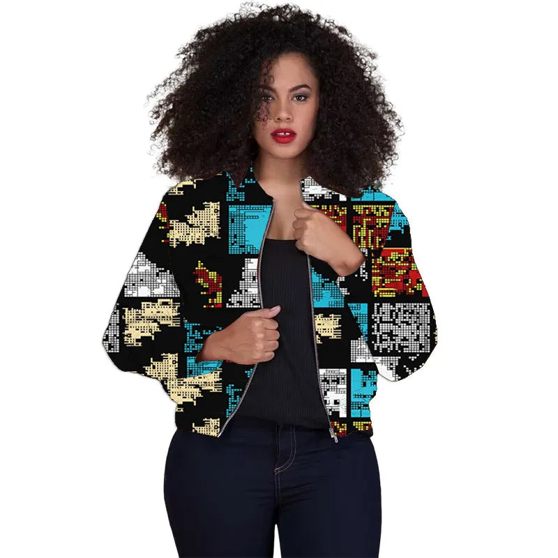 Tailor Made Women's Collarless Jacket African Print Original Design Ankara Styles Female Short Bomber Coats