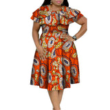 New Bazin Riche African Ruffles Collar Dresses for Women Dashiki Print Pearls Dresses Vestidos Women African Clothing WY4401