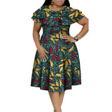 New Bazin Riche African Ruffles Collar Dresses for Women Dashiki Print Pearls Dresses Vestidos Women African Clothing WY4401