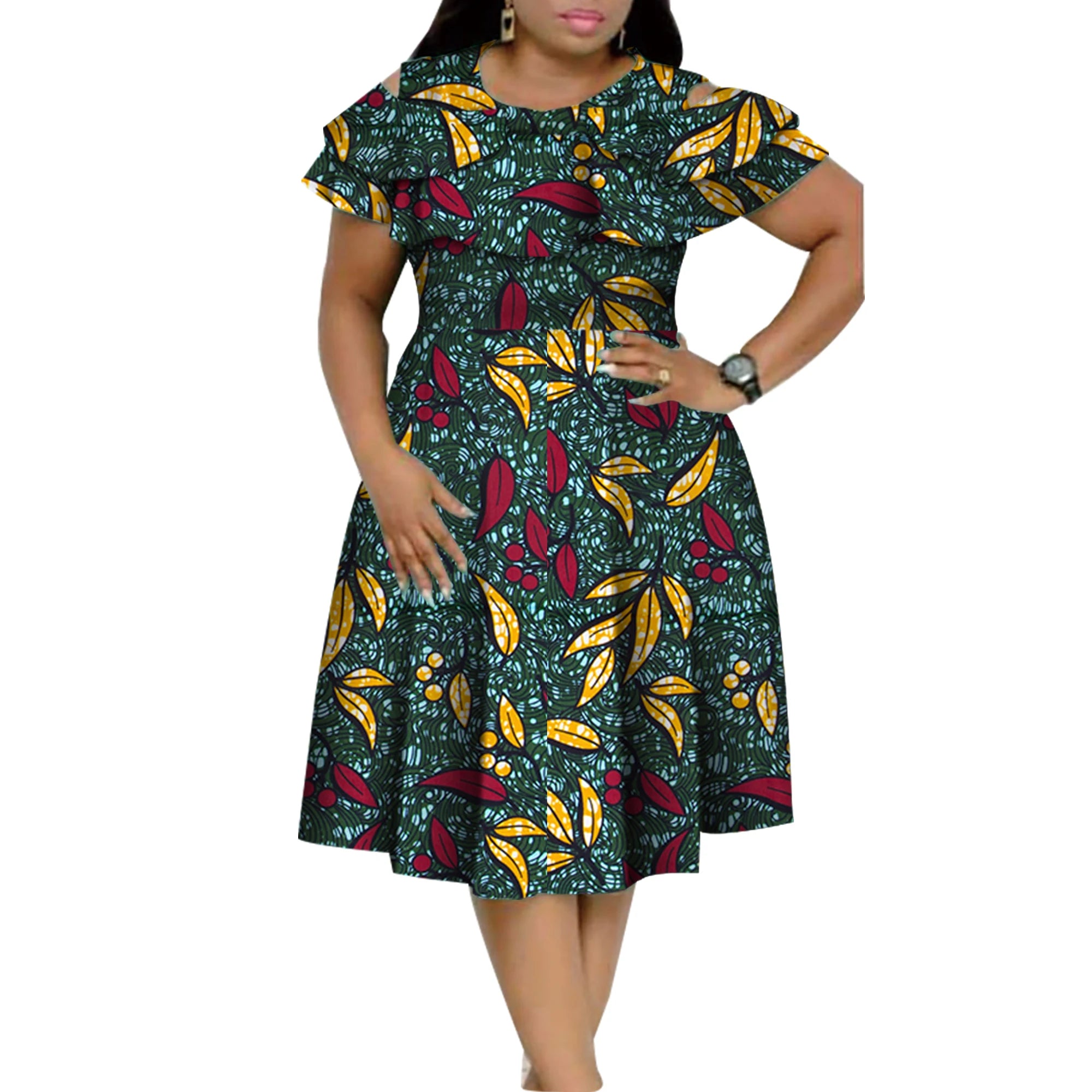 New Bazin Riche African Ruffles Collar Dresses for Women Dashiki Print Pearls Dresses Vestidos Women African Clothing WY4401