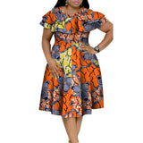 New Bazin Riche African Ruffles Collar Dresses for Women Dashiki Print Pearls Dresses Vestidos Women African Clothing WY4401
