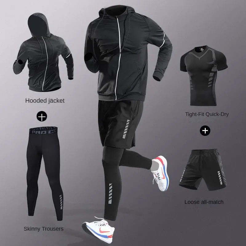 3-7Pcs Men's Ice Fiber Quick-Dry Running Fitness Full Set/Suit Tracksuit For Marathon, Training Cycling，Jogging,Gym， sweatpants