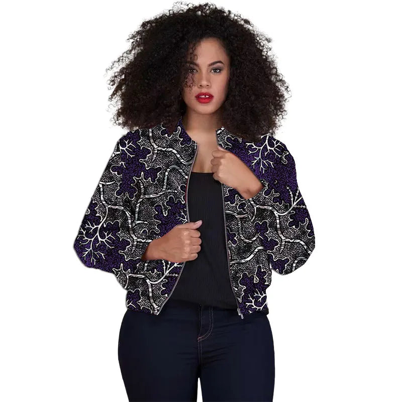 Tailor Made Women's Collarless Jacket African Print Original Design Ankara Styles Female Short Bomber Coats
