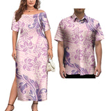 Couple Outfit 2Pcs Sets Ladies Evening Dresses Polynesian Pattern Design Classic Mens Hawaiian Shirts Match Women Plus Size Dres