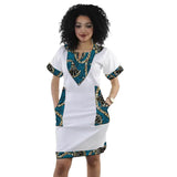 Original Design African Couture Women’s V Neck Dress Patchwork White Dresses Tailored Ankara Outfit Traditional Party Garment