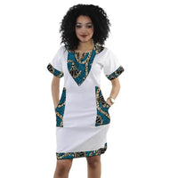 Original Design African Couture Women’s V Neck Dress Patchwork White Dresses Tailored Ankara Outfit Traditional Party Garment