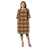 African Fashion Collarless Dress Half Sleeve Design Tailor Made Women's Frock Ankara Style Colorful Print Female Wedding Wear