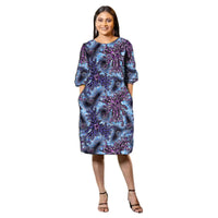 African Fashion Collarless Dress Half Sleeve Design Tailor Made Women's Frock Ankara Style Colorful Print Female Wedding Wear