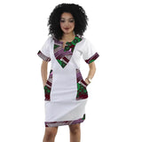 Summer African Couture V-neck Dress Tailor Patchwork Design Short Sleeve Women's Ankara Outfit Traditional Print Frock
