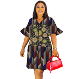 Pagoda Half Sleeve African Fashion Print Dress 2 Wax Patchwork Design Elegant Trumpet Women Ankara Outfit