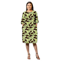 African Fashion Collarless Dress Half Sleeve Design Tailor Made Women's Frock Ankara Style Colorful Print Female Wedding Wear