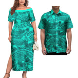Couple Outfit 2Pcs Sets Ladies Evening Dresses Polynesian Pattern Design Classic Mens Hawaiian Shirts Match Women Plus Size Dres