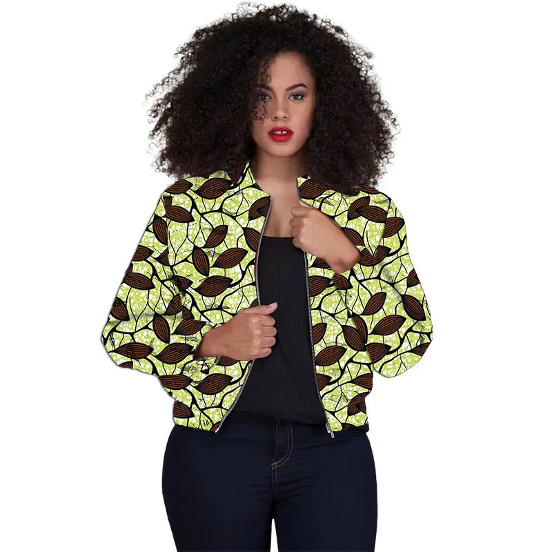 Tailor Made Women's Collarless Jacket African Print Original Design Ankara Styles Female Short Bomber Coats
