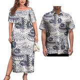 Couple Outfit 2Pcs Sets Ladies Evening Dresses Polynesian Pattern Design Classic Mens Hawaiian Shirts Match Women Plus Size Dres