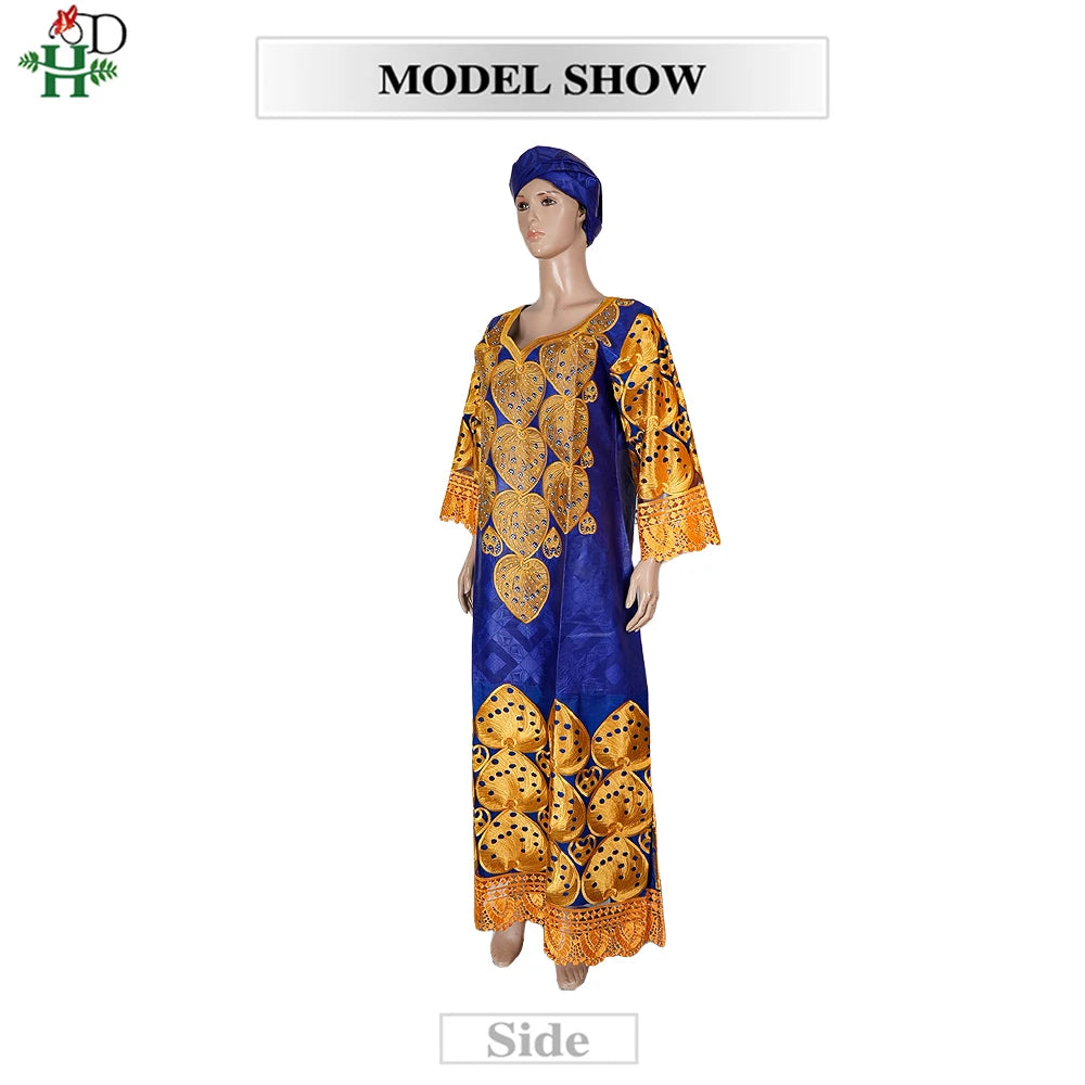 H&D African Women's Dresses Embroidery Bazin Riche Dress Plus Size Wedding Bubu Gowns Elegant Kaftan Boubou Djellaba Clothes