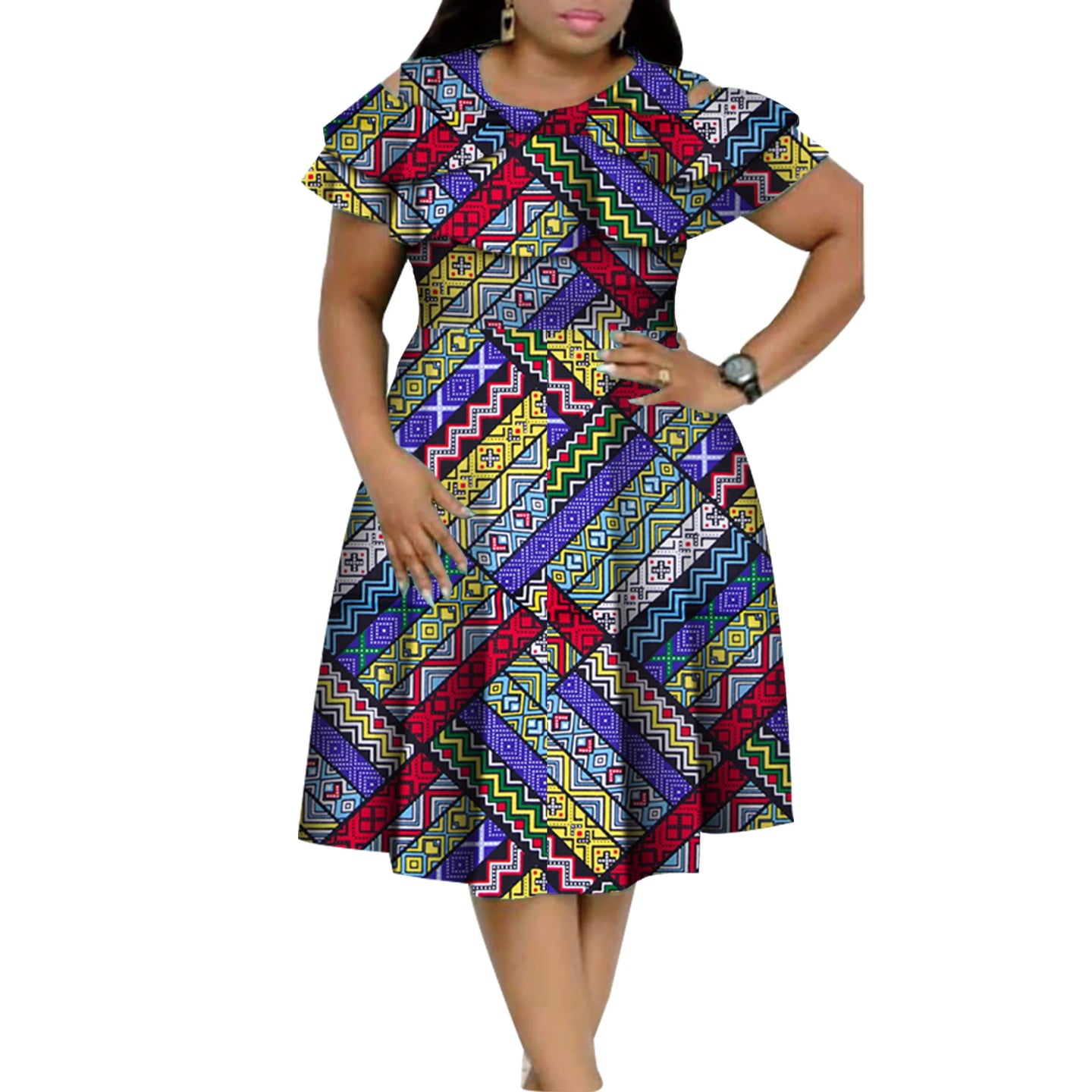 New Bazin Riche African Ruffles Collar Dresses for Women Dashiki Print Pearls Dresses Vestidos Women African Clothing WY4401