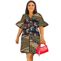 Pagoda Half Sleeve African Fashion Print Dress 2 Wax Patchwork Design Elegant Trumpet Women Ankara Outfit