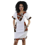 Summer African Couture V-neck Dress Tailor Patchwork Design Short Sleeve Women's Ankara Outfit Traditional Print Frock